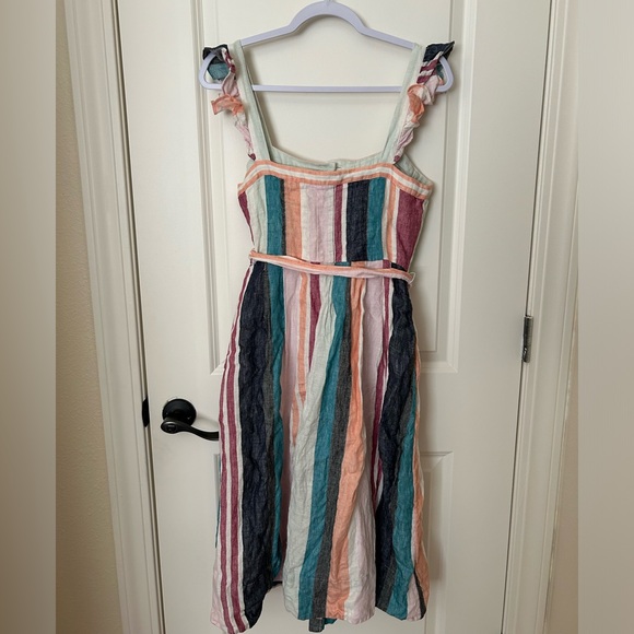 J.CREW Button Up Belted Midi Striped Dress in 100% Linen Size 6 - Picture 5 of 7